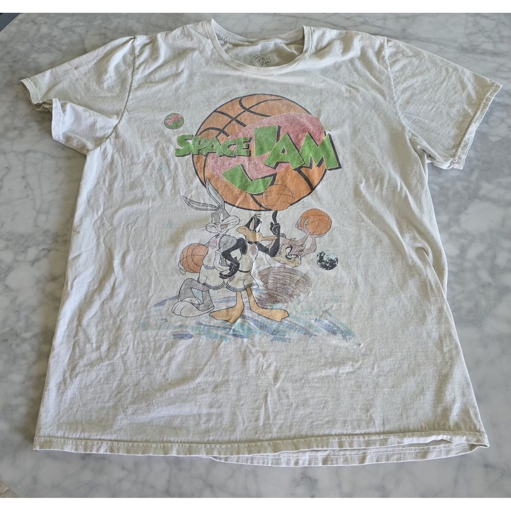 Vintage 1996 Space Jam T-shirt Men's Size Large Short Sleeve Tan